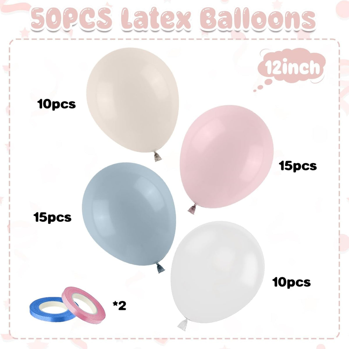 Dusty Pink Blue Balloons, 50PCS 12Inch Gender Reveal Balloon Set with Mist Blue Pink Sand White Transparent balloon for Boy or Girl Gender Reveal Baby Shower Wedding Party Decoration