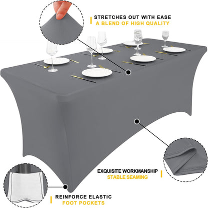 Smiry 2 Pack Spandex Table Cloth 6FT, Elastic Fitted Stretch Tablecloths, Washable and Wrinkle Free Rectangular Patio Table Cover for Outdoor, Wedding, Banquet & Parties (Grey, 72Lx30Wx30H Inch)