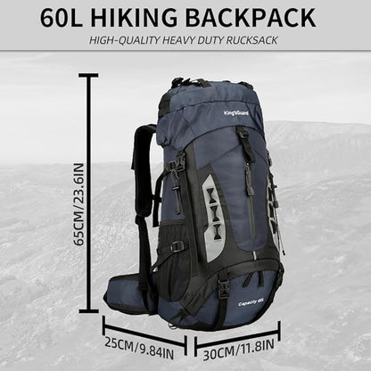 King'sGuard 60L Hiking Backpack for Men and Women Lightweight Camping Hiking Backpack with Rain Cover Large Waterproof Travel Backpack Backpacking Pack (Navy Blue)