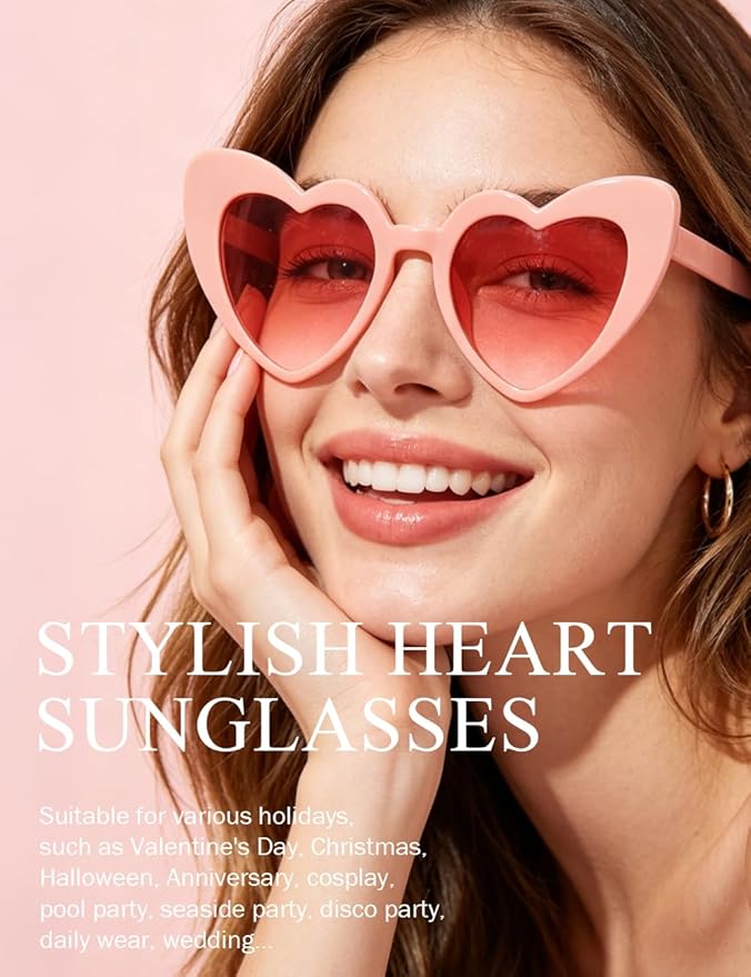 8 Pack Heart Sunglasses Vintage Cat Eye Heart Glasses Retro Bachelorette Bride Sunglasses Bulk for Women