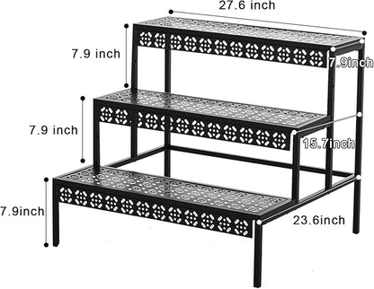 3 Tier Metal Plant Stand,Rectangle or Round Decorative Flower Step,Garden Shelf Flower Pot Holder Storage Organizer Rack for Indoor Outdoor Use