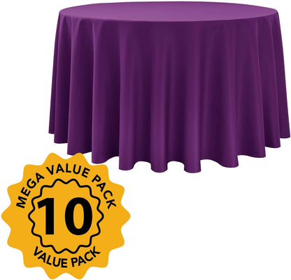 10-Pack Purple Round Tablecloths, 108 Inches, Stain-Resistant Polyester for 4-5 Ft Round Tables - Washable Table Covers for Weddings, Banquets, Birthday Parties, Events