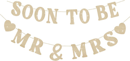 Soon To Be Mr & Mrs Sign Banner For Bridal Shower Decorations, Pre-strung Gold Glitter Wedding Shower Decorations For Home Party, Engagement Banner For Bachelorette Couples Shower