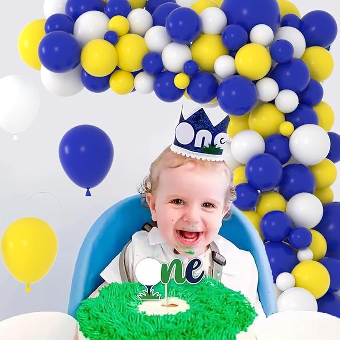 Navy Blue Yellow White Balloon Arch Garland Kit, 122PCS Dark Blue and Yellow Balloons White Balloons for Wedding Retirement Christmas 2025 Graduation Birthday Party Decors