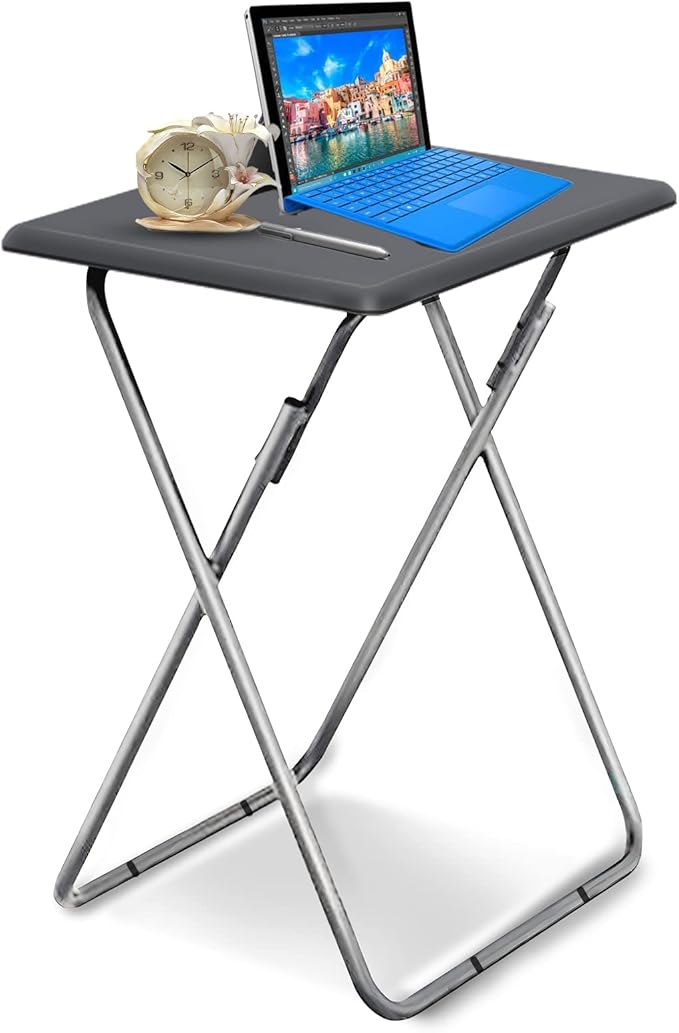 Garden 4 you Folding TV Tray Table/TV Dinner Trays Tables for Eating,Stable Tv Trays Table 25In, Folding Tray Side Table, Foldable Snack Tables for Bed & Sofa, 15 x 18.9 x 26 in (Grey,1PC)