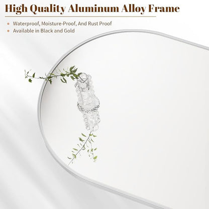 BEAUTYPEAK 32"x42" Arch Bathroom Mirror, Wall Mounted Vanity Metal Frame Mirror for Bedroom, Entryway, Living Room, Silver