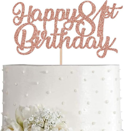 81st Birthday Cake Topper, Rose Gold Glitter Cheers To 81 Years Party Decoration, Supply
