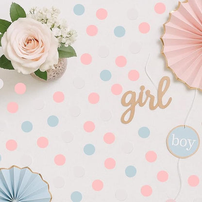White Blue Pink Gender-Reveal Decorations - 300Pcs Paper Confetti Circle dot Birthday Party Baby Bridal Shower Wedding Graduation Bachelorette Engagement Neutral Table Decor HongTongTong