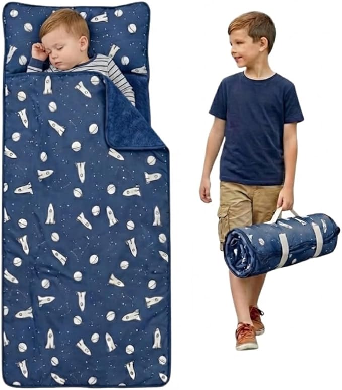 Toddler Nap Mat with Removable Pillow and Blanket (21" x 48") - Soft Sleep Mats for Kids, Daycare, Preschool, Travel - Machine Washable Roll Up Sleeping Bag - Nap Mat by Zunee