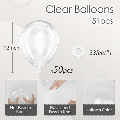 Clear Balloons 12 inch, Transparent Latex Balloons 50pcs Party Balloon for Baby Shower Wedding Bridal Shower Birthday Party Decorations