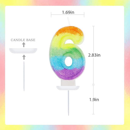 Rainbow Candles for Birthday Cakes, Rainbow Themed Cake Topper Birthday Party Decorations, 6th Number Candle (Number 6)