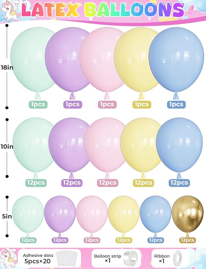 Pastel Rainbow Balloon Arch Kit Garland, Macaron Balloon Arch 137Pcs Pastel Balloons Different Sizes Spring Balloons for Spring Birthday Baby Shower Easter Unicorn Party Decorations