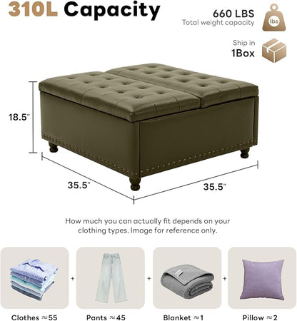 Tbfit Large Square Storage Ottoman Bench, Tufted Upholstered Coffee Table