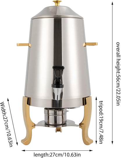 13L/3.43Gal Beverage Dispenser, Stainless Steel Hot Cold Drinks Urn with Fuel Stand, Thermal Tea Juice Milk Coffee Chafer Dispenser with Faucet for Parties Buffet Commercial Use (gold)