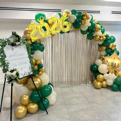 Graduation Balloon Arch Green Graduation Decorations Class of 2026 143pcs Green and Gold Balloon Garland Arch with Number 2026 Graduation Star Balloons for Class of 2026 Grad Prom Decorations Supplies