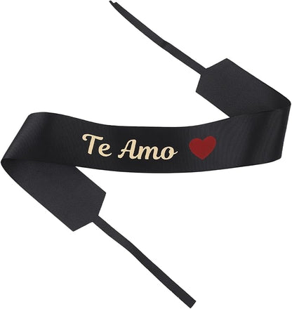 Set of 12 Bouquet Banner Grosgrain Ribbon Tie Wrap Printed Sash Florist Bulk Supply for Floral Arrangements (Black/RED Heart - TE AMO)