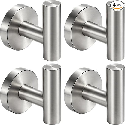 Nolimas Bathroom Towel Hooks, SUS 304 Stainless Steel Coat Hook Round Clothes Towel Coat Robe Hook Cabinet Closet Door Sponges Holder for Bath Kitchen Garage Hotel,Wall Mounted, Brushed Nickel, 4Pack