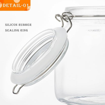 34oz Square Glass Food Storage Jars with Airtight Clamp Lids, 3 Pack Large Kitchen Canisters for Flour, Cereal, Coffee, Pasta and Canning, Mason Jar (Clear 34oz Square - 3 sets)