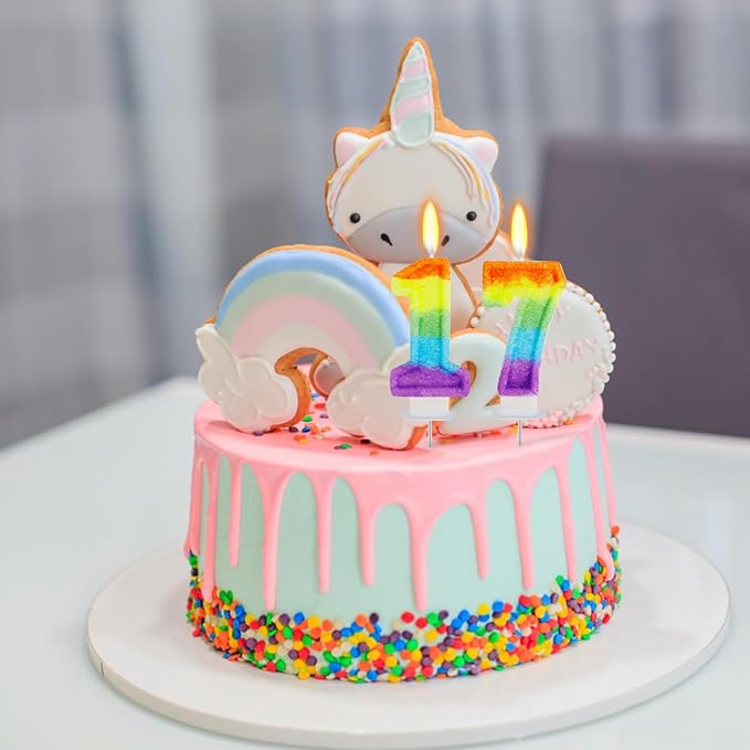 Rainbow Candles for Birthday Cakes, 17 Candles Cake Topper, Rainbow Birthday Party Decorations