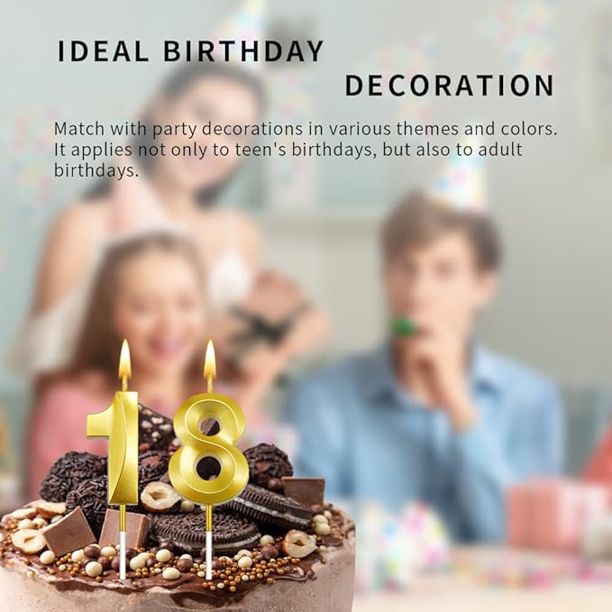 18th Birthday Candles 18 Candles for 18th or 81st Birthday Decorations for Boys18th Cake Topper Gold Candles Number 1 and 8 Anniversary Grad (18 Gold)