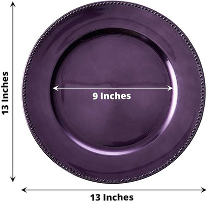 Efavormart 6 pcs 13" Purple Beaded Round Charger Plates for Tabletop Decor Holiday Wedding Catering Event Decoration
