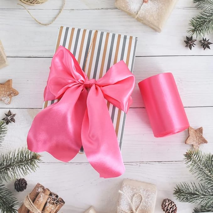 TONIFUL 4 Inch Wide Hot Pink Shocking Pink Solid Satin Ribbon 22yd Fabric Large Ribbon for Cutting Ceremony Grand Opening Chair Sashes Table Hair Car Bows Floral Craft Sewing Wedding Party Decoration