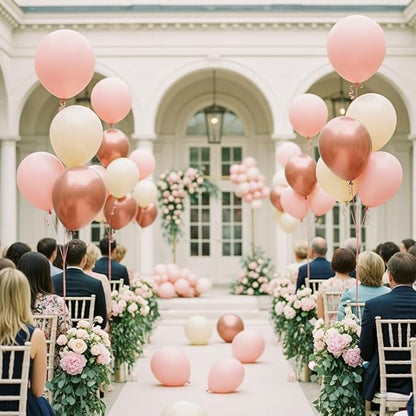 60pcs Dusty Pink Balloons 12 Inch Blush Pink Dusty Rose Nude Balloons Ivory White Metallic Rose Gold Decorations for Boho Baby Shower Girl Birthday Party Wedding Bridal Shower Party Decorations