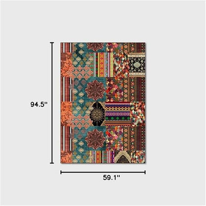 Vintage Boho Area Rugs Multicolor Ethnic Style Geometric Splicing Carpets Bedroom Living Room Kitchen Floor Mats Indoor Outdoor Non-Shedding Runner Rug Home Décor Carpet 5' X 8'