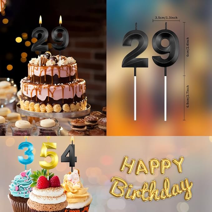 29th Birthday Candles 29 Candles for 29th Birthday Decorations for Boys Happy 29 Birthday Cake Topper Black Birthday Candles Black Number Candles (29)