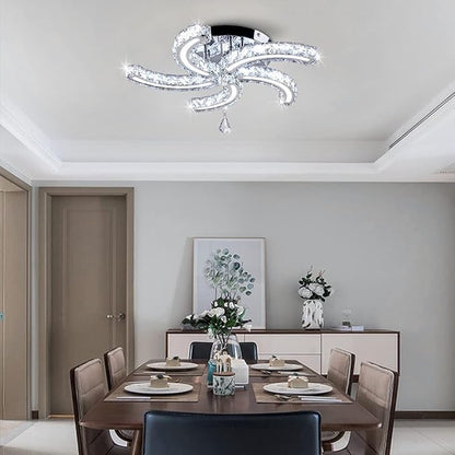 Modern Crystal Chandeliers Acrylic Crystal Led Ceiling Light Fixtures Arm Pendant Lighting Stainless Steel Ceiling Lamp Hanging Lights for Living Room Dining Room Bedroom (Cold White)