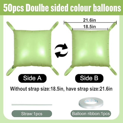 50Pcs Olive Green Square Foil Balloons Wall Backdrop, Double Sided Metallic Foil Balloons Tunnel Arch Garland Kit for Photo Booth Birthday Wedding Halloween Christmas Party Decorations