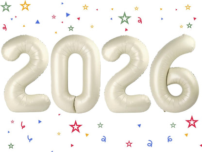 2026 Balloon - Cream Birthday Number Balloons, 40 Inch Large Foil Balloons for Men Women Boys Girls Cream Themed Birthday Decorations，Number 2026 Balloon