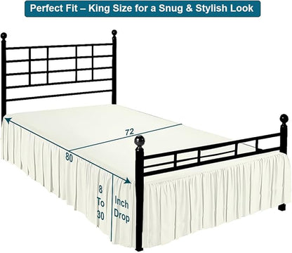 Shreem Linen Ruffled Bed Skirt with Split Corners, Gathered Style, 100% Microfiber, 30-Inch Drop, Dust Ruffle Bedskirt with Platform, King, Ivory
