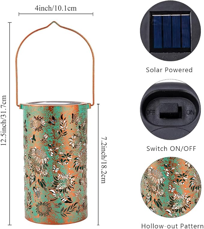 Solar Lanterns Outdoor Waterproof,Hanging Solar Lights for Garden Decor Outside,Sunflower Gifts for Women,Metal Lanterns Decorative Outdoor for Yard,Patio,Backyard,Porch-2 Pack