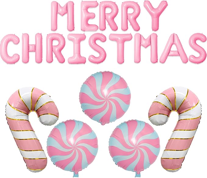 Christmas Balloons Pink Candy Cane Balloon Lollipop Pink Merry Christmas Balloon Candy Balloons for Xmax Party Decorations Xmas New Year Themed Party Supplies Sets-19 Pcs
