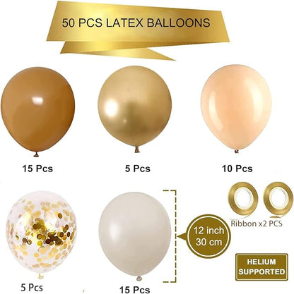 Brown Sand White Neutral Balloons, 50pcs 12 inch Retro Apricot Balloons Brown Sand White Gold Confetti Party Balloons For Birthday Engagement Wedding Anniversary Party Decorations