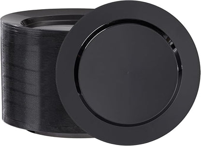 100PCS Black Plastic Plates, 10 Inch Disposable Dinner Plate Party, Heavy Duty Disposable Plastic Plates for Party, Wedding and Birthday