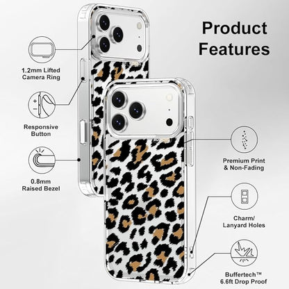 MOSNOVO for iPhone 17 Pro Max Case | Military Grade 6.6ft Drop Tested | Camera Control | Clear with Leopard Print Design