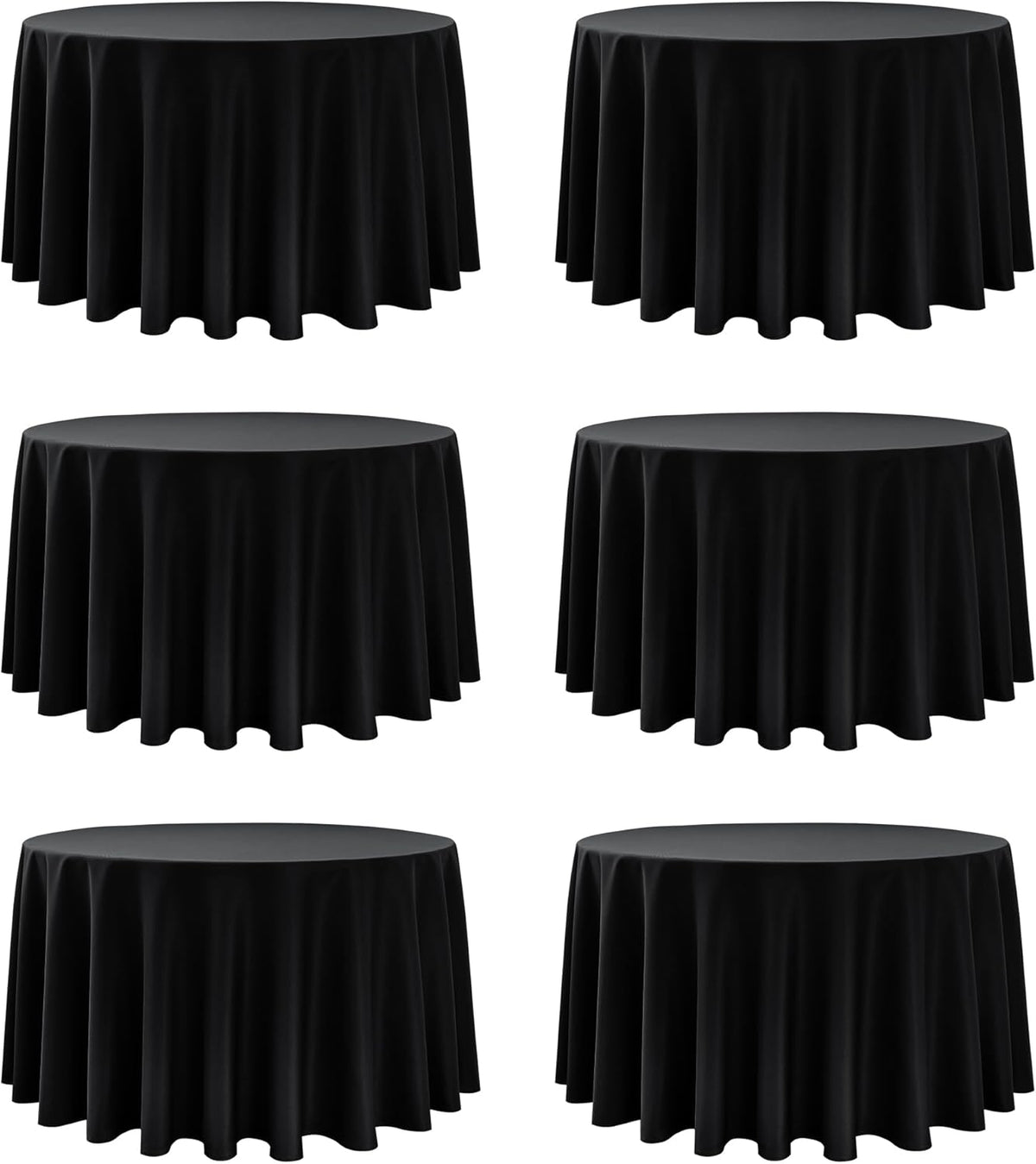 6-Pack Black Round Tablecloths, 120 Inches, Stain-Resistant Polyester for 5-6 Ft Round Tables - Washable Table Covers for Weddings, Banquets, Birthday Parties, Events