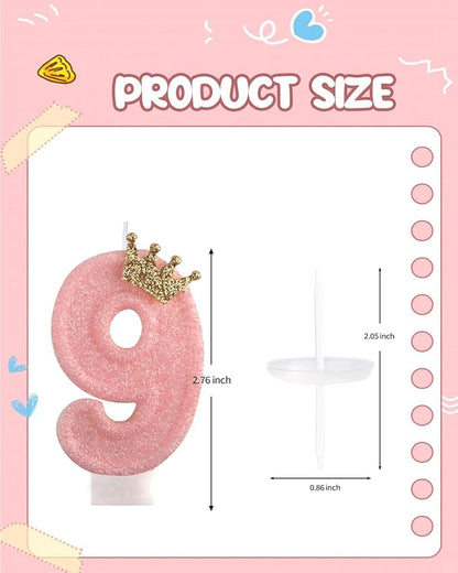 Birthday Candles for Cake, Pink Number Candles, Cake Candles with Cake Topper for Birthday Party Wedding Anniversary Celebrations (9 Candle)