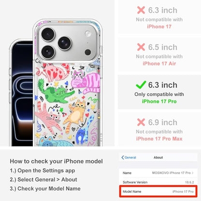 MOSNOVO for iPhone 17 Pro Case, Shockproof Military-Grade Protection 6.6ft Drop Tested, Camera Control, Clear Phone Case for iPhone 17 Pro, Doodle Cats Design