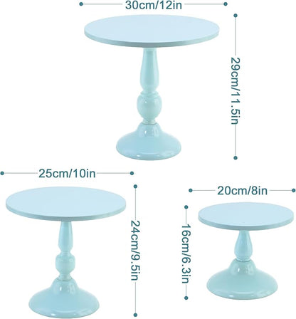 Set of 3 Blue Cake Stands, Metal Round Cake Holder Dessert Pie Pizza Display Stand 8" 10" 12" Serving Tray Decoration for Wedding Celebration Party Birthday Baby Shower