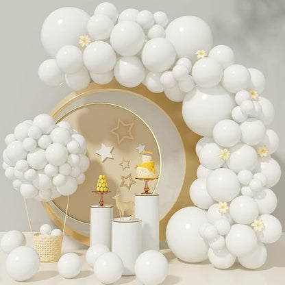 White Balloon Garland Arch Kit - 110 Pcs Matte Latex Balloons in 5/10/12/18 Inch Sizes for Baby Showers, Birthdays, Weddings, Christmas & Parties