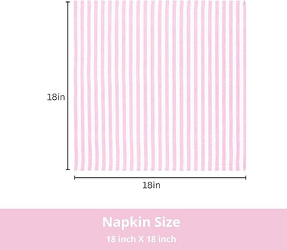 PurpleEssences Plain Striped Cloth Napkins - Set of 12-100% Cotton - 18 x 18 Inch - Spring Easter Summer and Perfect Everyday Use Dinner Napkin - Blush Pink and White