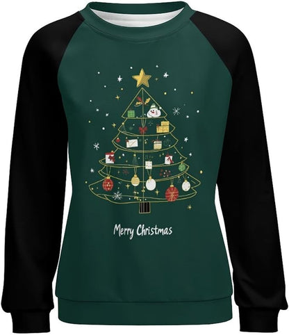LOAIHA Christmas Sweatshirts for Women Christmas Tree Graphic Shirt Xmas Long Sleeve Merry Christmas Pullover Blouse