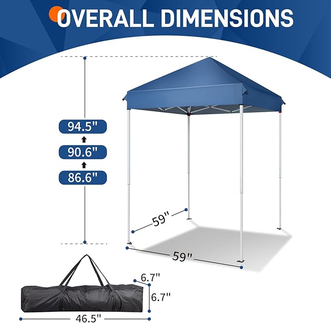 Outvita 5x5 Pop Up Canopy Tent, Ez Up Outdoor Canopy Tent Instant Shelter with Carry Bag Straight Legs Patio Balcony Porch Backyard Garden