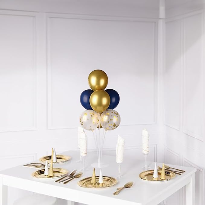 Voircoloria 6 Sets Balloon Stand Kits, Balloon Sticks with Base for Table Centerpieces Graduation Birthday Baby Shower Gender Reveal Party Decorations(Navy&Gold)