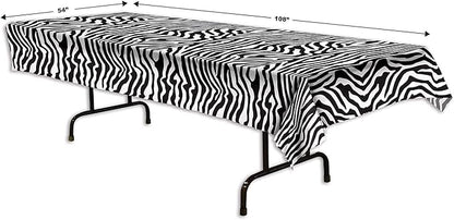 Beistle Plastic Disposable Rectangular Zebra Print Table Cover Bachelorette Birthday Party Supplies and Tableware, 54"x108", Black, White
