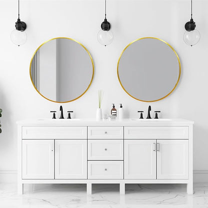 Gold Round Mirror, Circle Mirror 24 inch, Gold Round Bathroom Mirrors, Circle Wall Mirrors for Bathroom, Living Room, Hallway, Vanity, Over Sink, Mantel