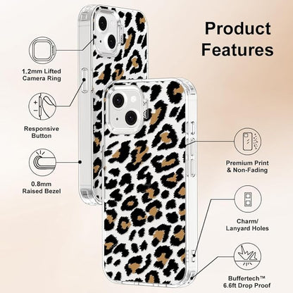 MOSNOVO for iPhone 13/14 Case | Military Grade 6.6ft Drop Tested | Clear with Leopard Print Design
